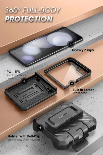 Miniatura 4 de SUPCASE Funda para Samsung Galaxy Z Flip 5 con Soporte y Clip para Cinturón (Unicorn Beetle Pro), [Protección de Bisagra]