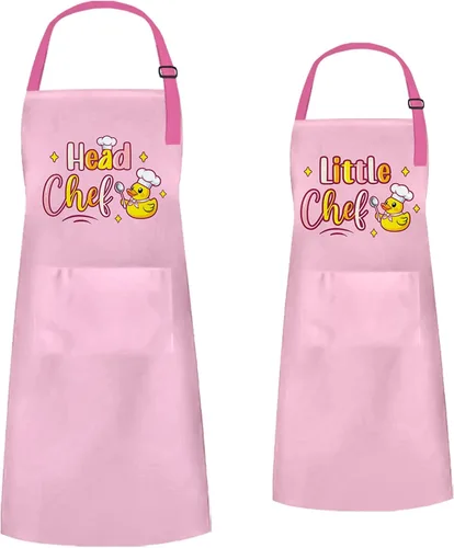 Miniatura 7 de Juego de delantales de cocina de pollo, delantales a juego de pollo para niños y adultos, bonitos delantales para padres e hijos con 2 bolsillos