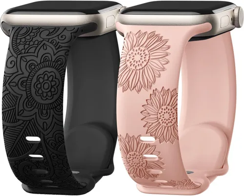 Miniatura 12 de Odbeai Correa deportiva de silicona suave con grabado floral compatible con Apple Watch de 1.496 pulgadas, 1.575 pulgadas, 1.614 pulgadas, 1.654