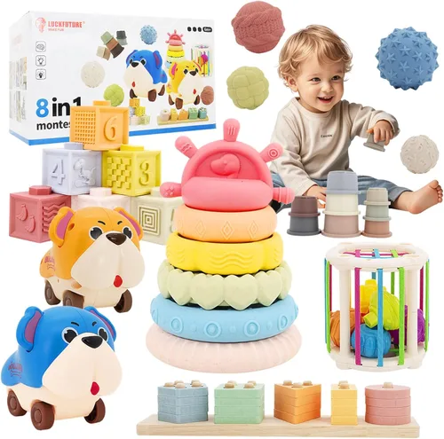 LUCKFUTURE Juguetes para bebés de 6 a 18 meses, juego de juguetes Montessori 8 en 1, juguetes educativos de aprendizaje para niños pequeños de 1 a 3