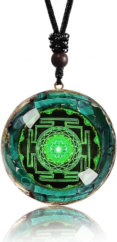 GABFOG Sri Yantra Necklace Sacred Geometry Flower of Life Necklace Round Gemstone Pendant Adjustable Necklaces for Women Men Energy Protection Gifts