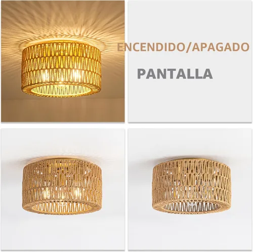 Miniatura 9 de Lámpara de techo de ratán, 3 lámparas de techo tejidas bohemias modernas, lámpara de techo bohemia de montaje empotrado para dormitorio, sala