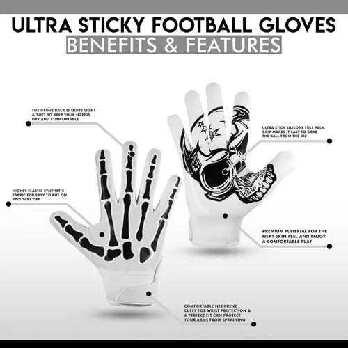 Miniatura 6 de Glorious Traders Adult & Youth Football Gloves - Ultimate Performance Booster with Super Sticky Grip Blanco