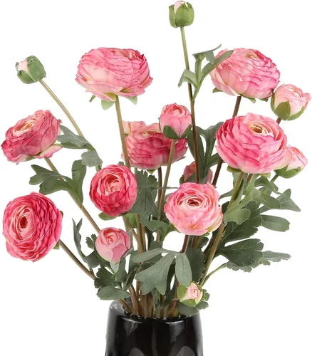 Ranúnculo artificial de seda rosa, ranúnculo persa, 18 cabezas, tallos largos vintage, flores falsas para decoración del hogar, boda, ramo de novia,