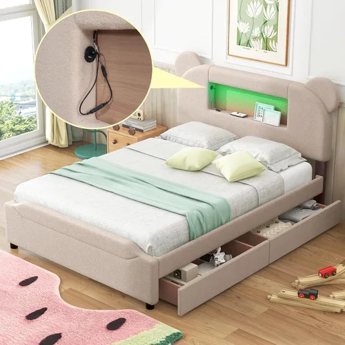 Miniatura 17 de Quarte Sofá cama tapizado de tamaño individual con cabecero clásico en forma de rayas, bonita cama de plataforma para niños y niñas