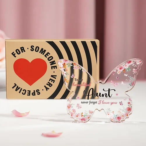 Miniatura 6 de GiftyTrove Regalos para tía, Placa de Acrílico en Forma de Mariposa de 5x3.8x0.5 Pulgadas, Regalo para el Día de la Madre, San Valentín, Cumpleaños