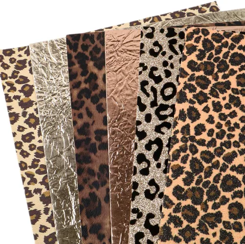 Miniatura 3 de Hoja de piel sintética con estampado de leopardo metálico, tela de piel sintética con estallido metálico, surtido de 6 piezas, 7.7" x 12.9