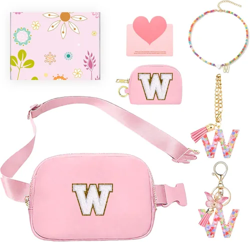 Miniatura 44 de Regalos de moda para niñas adolescentes, cangurera con monograma para niña con llavero, collar, dijes de taza, tarjeta de felicitación y caja