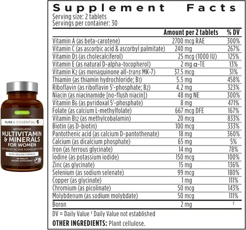 Miniatura 5 de Multivitamínico y minerales para mujeres + paquete vegano de complejo de astaxantina, multivitamínico avanzado de liberación sostenida con hierro +