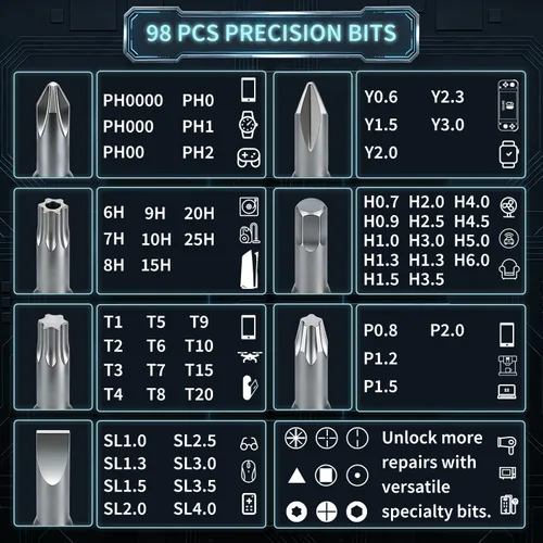 Miniatura 2 de Juego de 2 destornilladores de precisión: 122 puntas magnéticas Kit de reparación electrónica para mantenimiento de equipos de oficina - portátil