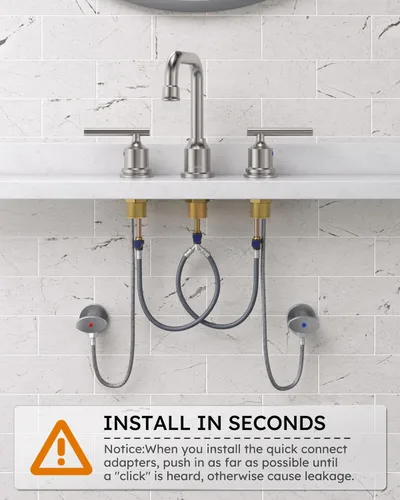 Miniatura 5 de WOWOW - Grifo de baño de alto arco de 8 pulgadas con dos llaves, diseño estándar, níquel cepillado, grifo de lavabo de 3 orificios, grifo giratorio