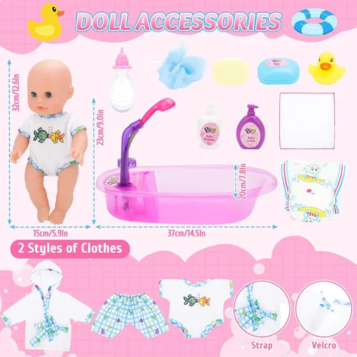Miniatura 6 de deAO Juego de muñeca bebé, juego de muñeca de 13 pulgadas para hora del baño con spray de ducha funcional y accesorios para niños, muñeca bebé