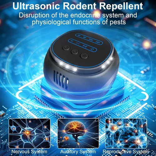 Miniatura 2 de Repelente de ratón mejorado 2025, repelente ultrasónico de plagas, sin químicos, repelente de roedores multimodo con función de temporizador