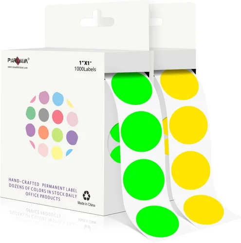 Miniatura 32 de PARLAIM Pegatinas adhesivas permanentes redondas de 1 pulgada con código de color en forma de puntos, 1000 por rollo, caja dispensadora de Azul
