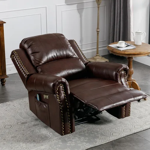 Miniatura 9 de HAOMARKETS Silla reclinable eléctrica clásica con masaje y calor, sillón reclinable eléctrico de piel sintética transpirable con puerto USB, sofá