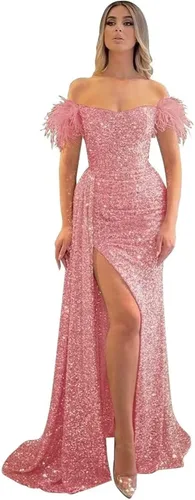 Vestidos de fiesta de lentejuelas con hombros descubiertos, vestido formal de sirena brillante, vestido largo de fiesta de noche con abertura