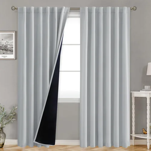 Miniatura 72 de BGment Cortinas 100% opacas beige de 63 pulgadas de largo con forro aislante térmico, bolsillo para varilla y lengüeta trasera de doble capa