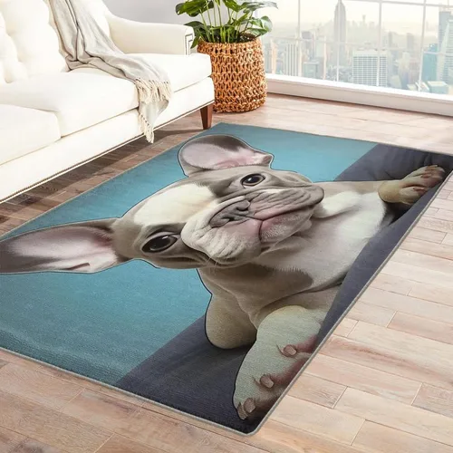 Miniatura 10 de Alfombras lavables para sala de estar, dormitorio, alfombra negra de bulldog francés y decoración del hogar, alfombra de área para perros de 5 x 8