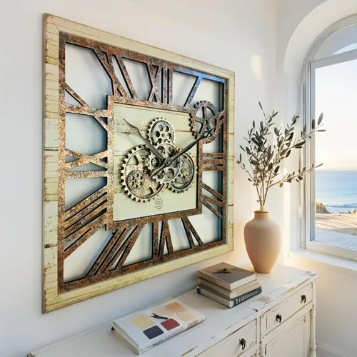 Miniatura 2 de ImprovingLife The Gears Clock Reloj de Pared Cuadrado de 24 Pulgadas con Engranajes Reales en Movimiento, Estilo Vintage Industrial de Gran