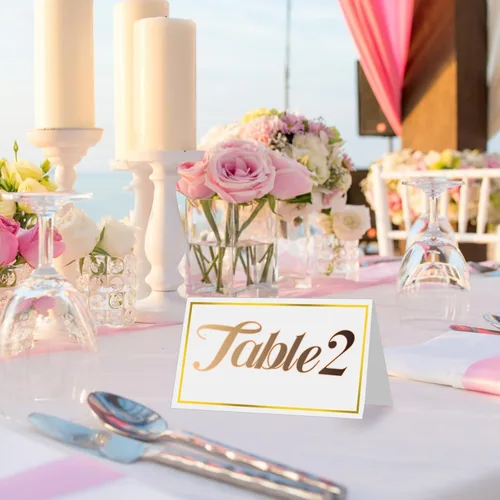 Miniatura 6 de Tarjetas de Mesa 50 Piezas Tarjeta de Mesa Pequeña con Borde de Lámina Dorada 2" x 3.5" Tarjetas de Nombre Tipo Carpa para Configuración de Mesa