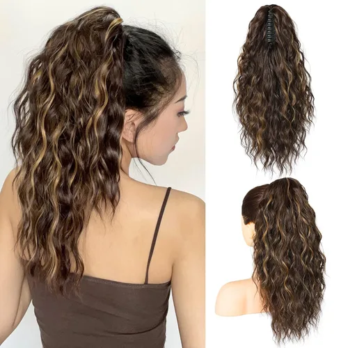 Miniatura 15 de SEIKEA 10" Extensión de Cola de Caballo Corta con Destacado de Garra, PT001 Ella Cabello Ondulado y Rizado Grueso, Clip de Mandíbula