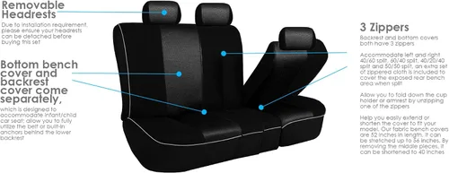 Miniatura 5 de FH Group Edgy Piping FB063115 - Juego completo de fundas para asiento de automóvil, compatible con bolsa de aire y banco dividido, ajuste universal