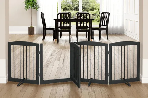 Miniatura 8 de PUPETPO Puertas independientes para mascotas con puerta de paso, valla interior para perros, puerta para perros para la casa, puerta, escaleras, Gris