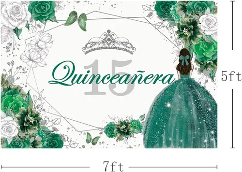 Miniatura 3 de MEHOFOND Telón de fondo de quinceañera con 15 letras para fiesta de niñas de 15 años con texto en inglés «Sweet 15 Quince años», fondo floral azul
