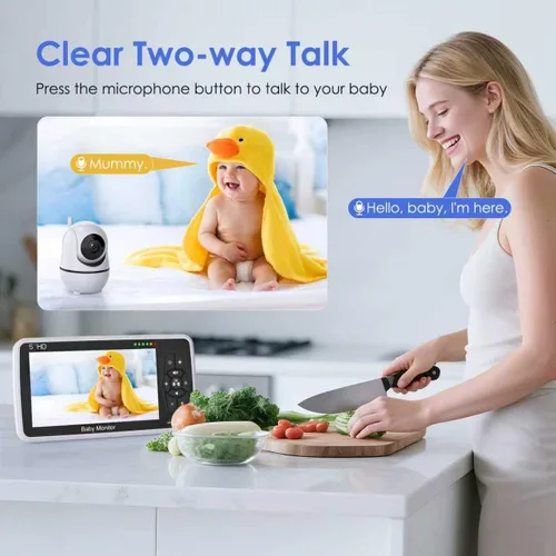 Miniatura 7 de Babystar Monitor de bebé con cámara y audio, resolución HD 720P, pantalla de 5 pulgadas, 4000 mAh hasta 22 horas de batería, zoom panorámico remoto