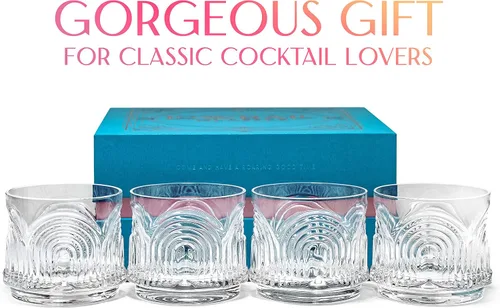 Miniatura 6 de GLASSIQUE CADEAU Vasos de Cóctel Lowball Vintage Art Deco de los años 1920 Juego de 4 Cristalería Old Fashioned de Cristal de 9 oz para Beber