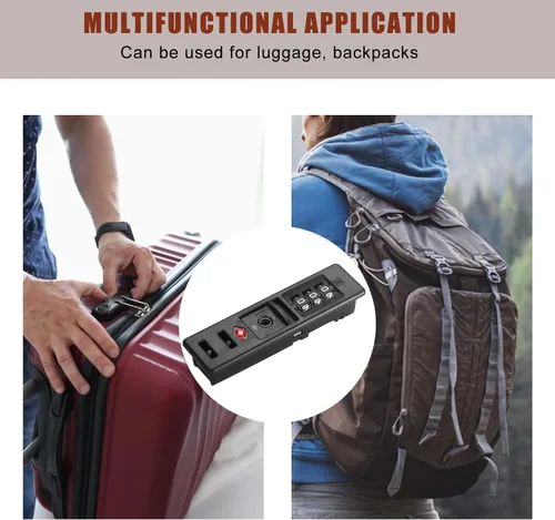 Miniatura 7 de 2 cerraduras de equipaje con cremallera integradas T-S-A 007 con certificación TSA, adecuadas para PC, ABS, PP rígidas con cremallera, reemplazo
