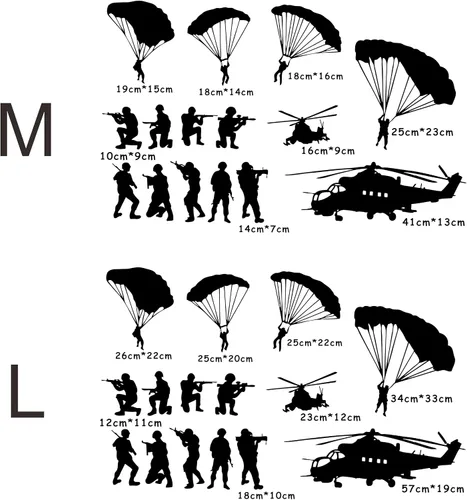 Miniatura 3 de Helicóptero y ejército hombres cubeta de soldados paracaidistas calcomanía de pared para decoración de habitación de niños, guardería, calcomanía
