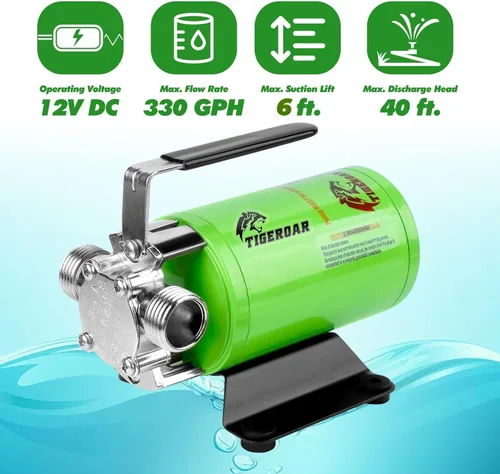 Miniatura 3 de TIGEROAR Bomba de agua de 12 V, bomba de transferencia de agua de 330 GPH para autocaravana, bomba de estanque de lluvia con manguera de succión