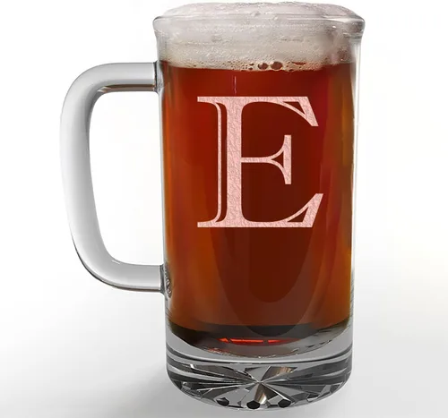 Miniatura 39 de Taza de cerveza de vidrio con monograma grabado de 16 onzas (letra B), regalos de cerveza personalizados de la A-Z para hombres, Día del Padre