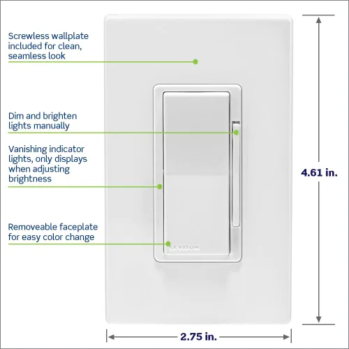 Miniatura 5 de Leviton Decora Smart Dimmer Z-Wave Serie 800, ZW6HD-1RW, Blanco