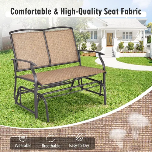 Miniatura 7 de Tangkula Banco planeador de patio para 2 personas, silla de sofá biplaza mecedora para exteriores con marco de acero resistente, tela de asiento