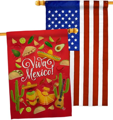 Viva Mexico House Banderas para fiesta de verano, cactus y piñata, sombrero mexicano, fiesta al aire libre, apliques de Estados Unidos, pequeño