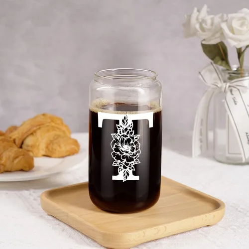 Miniatura 7 de Coolife Vaso de vidrio con inicial, regalos con monograma para mujeres, tazas de vidrio de 16 onzas con tapas y pajitas, vaso de cerveza para batido