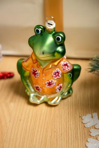 Miniatura 7 de Juego de 2 adornos de rana de vidrio soplado a mano para árbol de Navidad, adornos de Navidad de rana de vidrio colgante