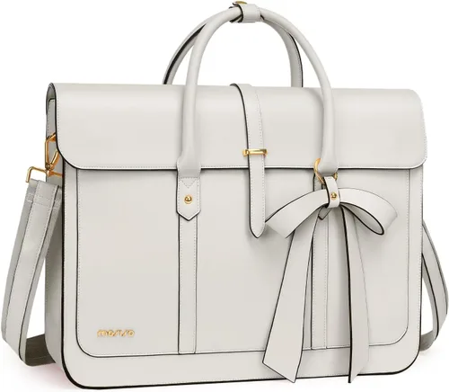 Miniatura 13 de MOSISO Bolsa para computadora portátil para mujer, de piel sintética, mochila convertible, bolsa de viaje para computadora con lazo