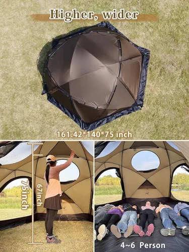 Miniatura 4 de TOMOUNT Tienda caliente de cúpula con estufa Jack 4 Persona Backpacking Carpa para 4 estaciones impermeable Glamping senderismo Marrón coyote