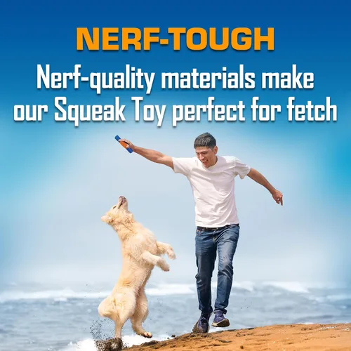 Miniatura 4 de Nerf Dog Exo Squeak Stick - Juguete para perros al aire libre, juguete chirriante de 8 pulgadas para cachorros y perros pequeños, azul/naranja