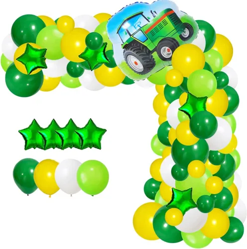 Miniatura 8 de Kit de guirnalda de globos de color verde oscuro, amarillo y blanco, 117 globos de tractor verde lima, amarillo y blanco, fiesta de cumpleaños