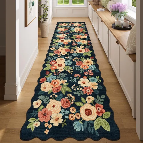 Miniatura 66 de DUKINO Alfombra de área de 6 x 9 pies, alfombra floral para sala de estar, ligera, antideslizante, lavable, alfombra de interior de pelo bajo
