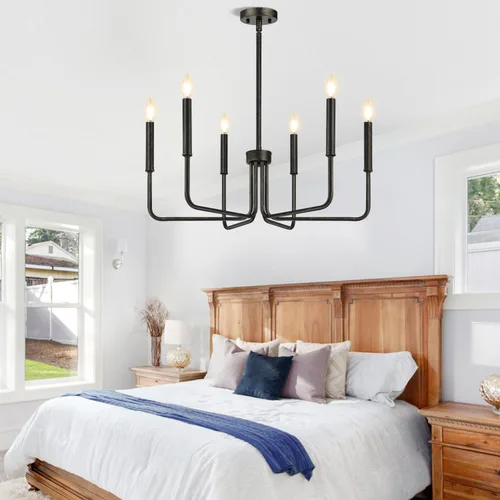 Miniatura 8 de Lynnoland - Candelabros de 6 luces de granja para comedor, accesorios de iluminación colgantes, lámparas industriales modernas para dormitorio