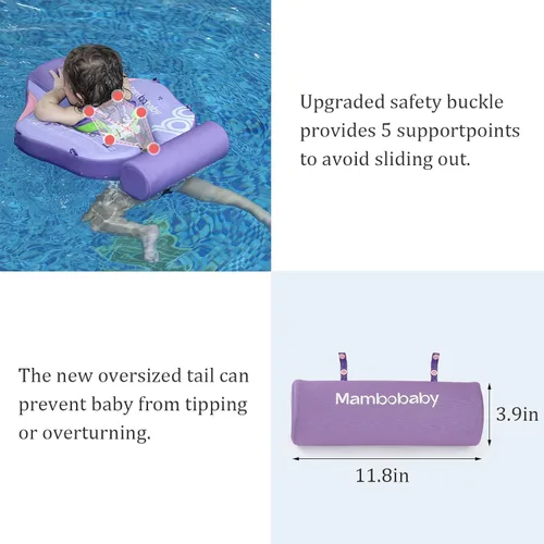 Miniatura 3 de Flotador Mambobaby con cola, flotador para bebé no inflable para piscina, flotador de cintura, juguete de entrenamiento de natación con toldo solar