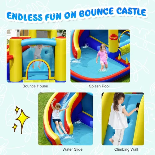 Miniatura 2 de HONEY JOY Tobogán acuático inflable, parque acuático inflable gigante 7 en 1 para niños pequeños con piscina de salpicaduras, casa de rebote de agua