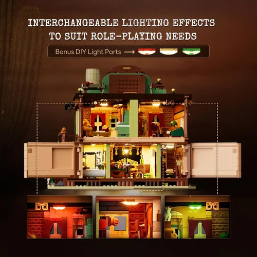 Miniatura 4 de Lumibricks Western-Inn - Juego de 2682 piezas de construcción de hotel de construcción ligera The Old West Inn para adultos y amantes del oeste