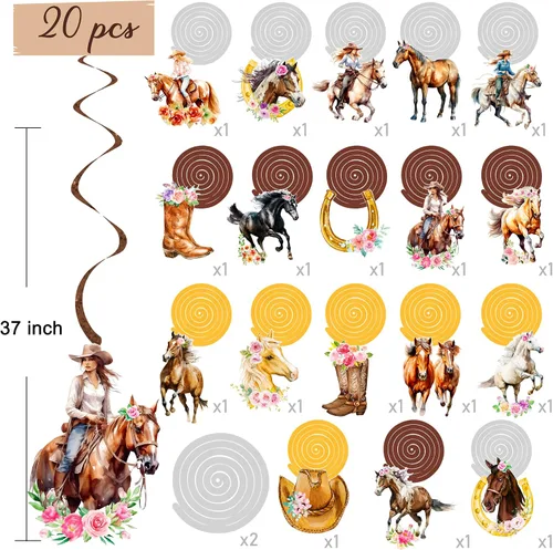 Miniatura 2 de 20 piezas de remolinos colgantes de vaquera, decoraciones de fiesta de cumpleaños de vaquera, decoraciones de fiesta de vaquera occidental