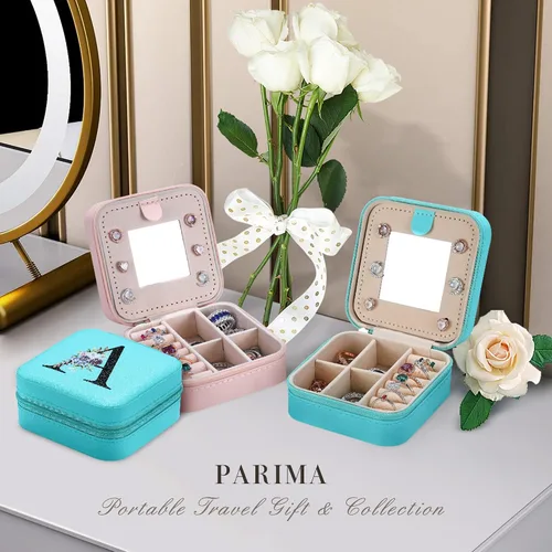 Miniatura 6 de Parima Joyero de viaje a la moda para mujer, joyero azul pequeño, organizador de joyas, cajas de joyería para mujeres, mini estuche de viaje